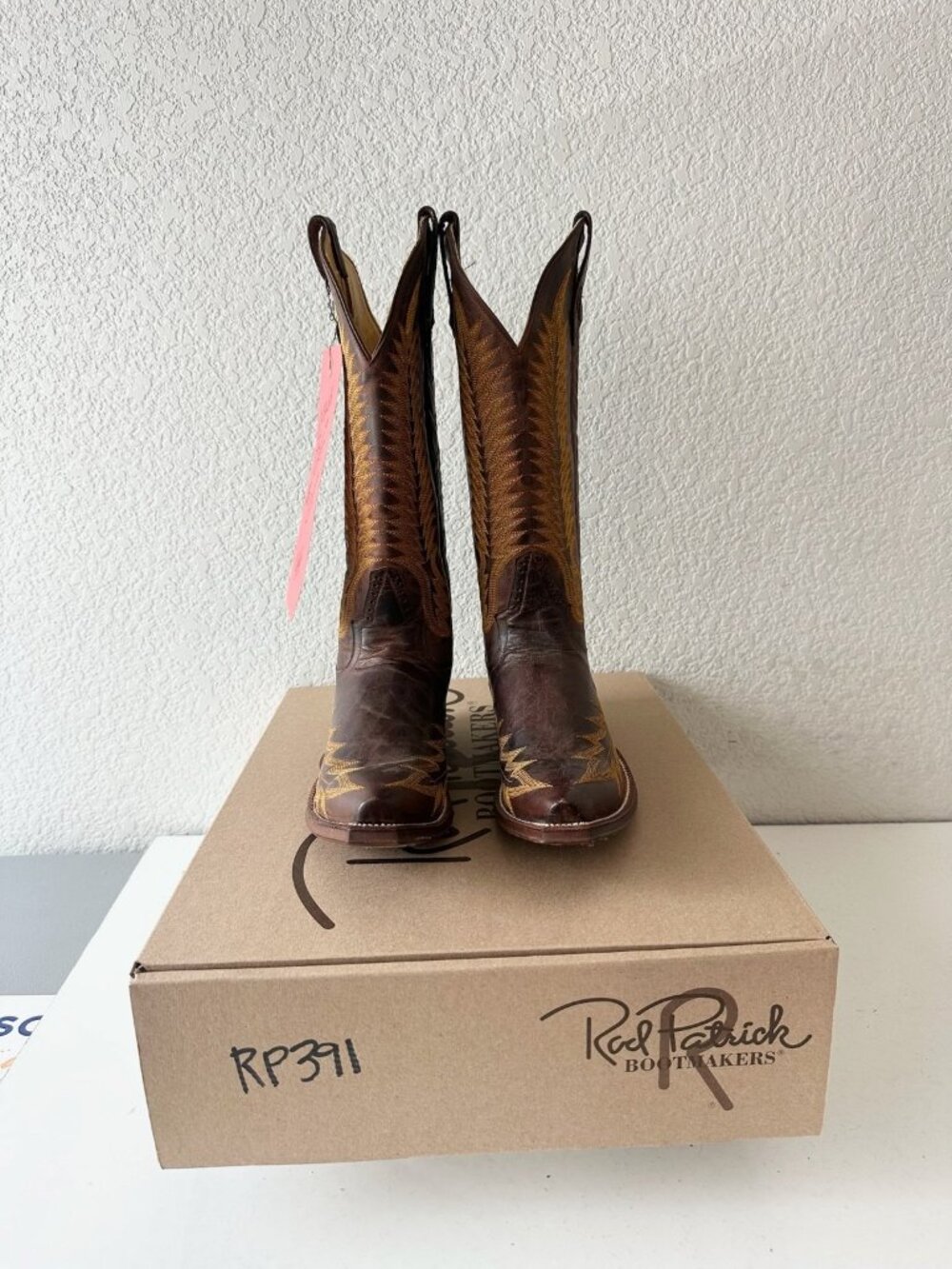 Rod Patrick Womens Brown Tall Cowboy Boots Gold Embroidery Snip Toe Leather 9AA - Picture 11 of 11